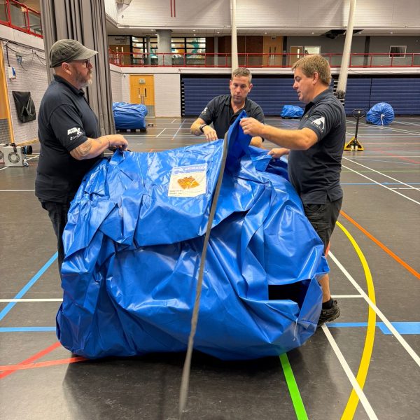 Unpacking inflatables at Mount AirX Inflatable Theme Park